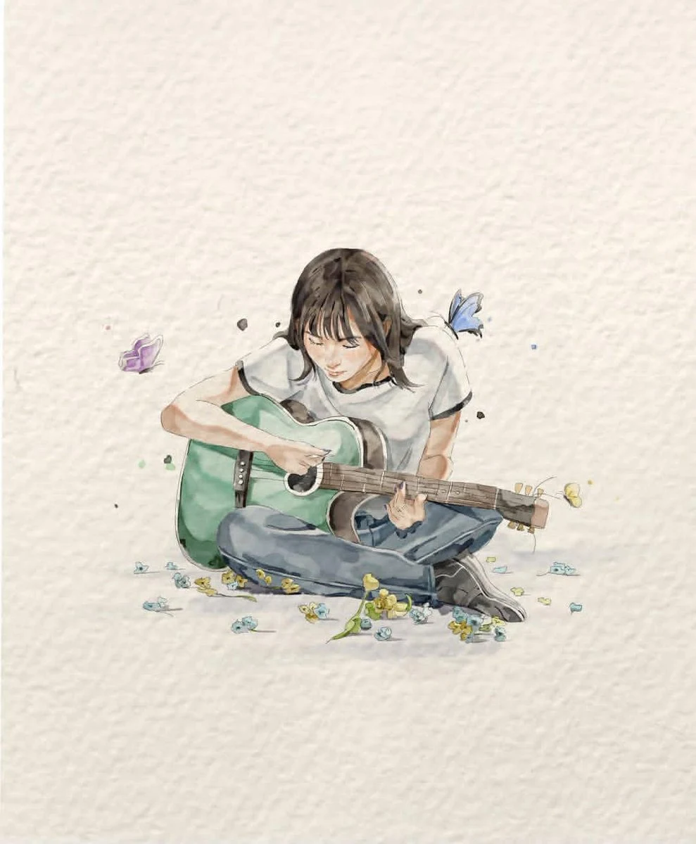 Japanese watercolor storybook illustration with gentle character styling, soft scenery, and hand-painted texture
