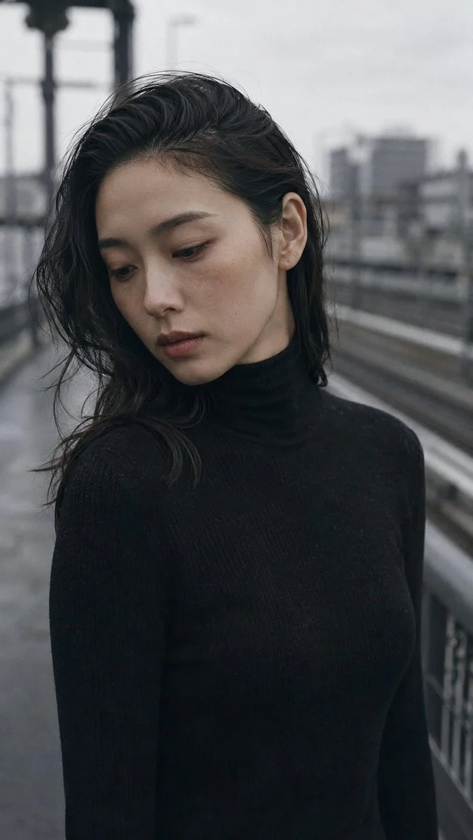 Japanese Woman Cinematic Portrait with expressive portrait lighting, detailed styling and a polished editorial mood