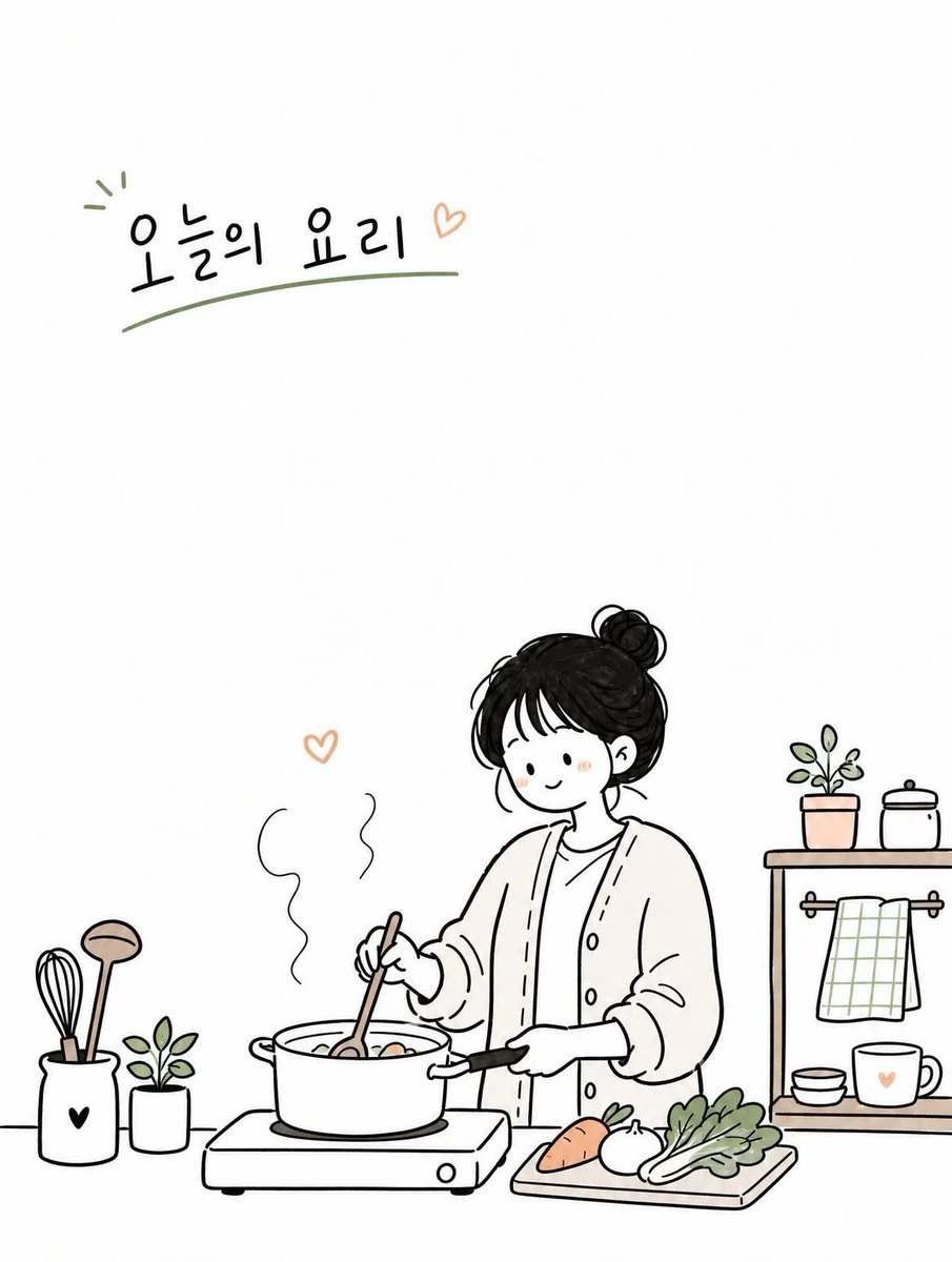 Cute Korean doodle editorial illustration with clean ink lines, minimal infographic accents, and cozy everyday storytelling.