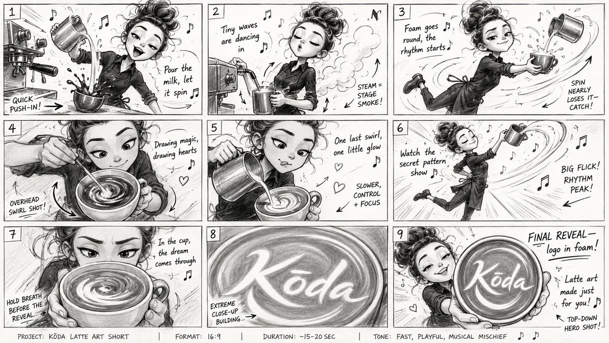 Latte Art Storyboard Sketch Sequence portrait GPT Image 2 prompt example
