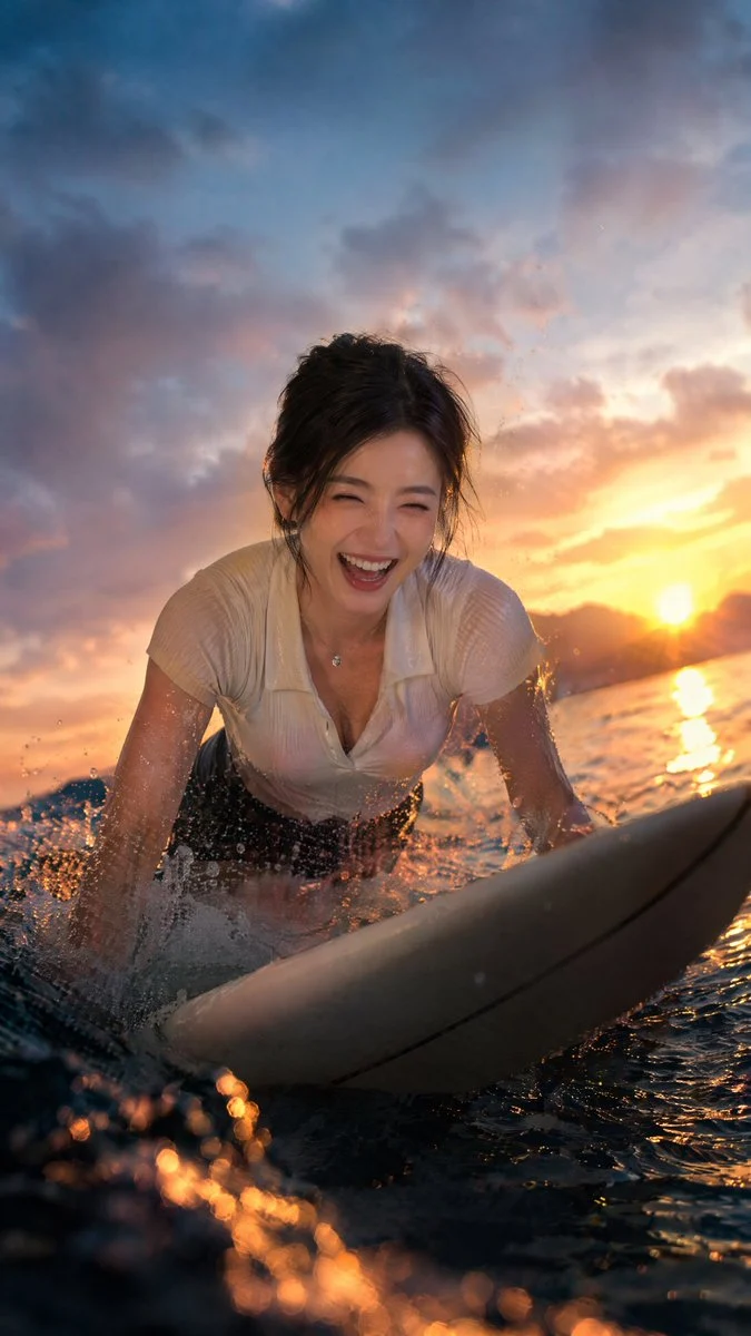 Laughing Surfer at Sunset with social-ready composition, lifestyle framing and shareable visual storytelling