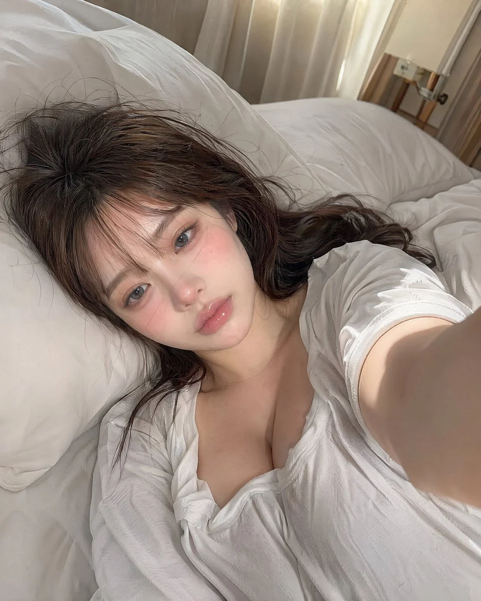 Lazy Morning Bedroom Selfie with expressive pose, realistic lighting, and polished portrait composition