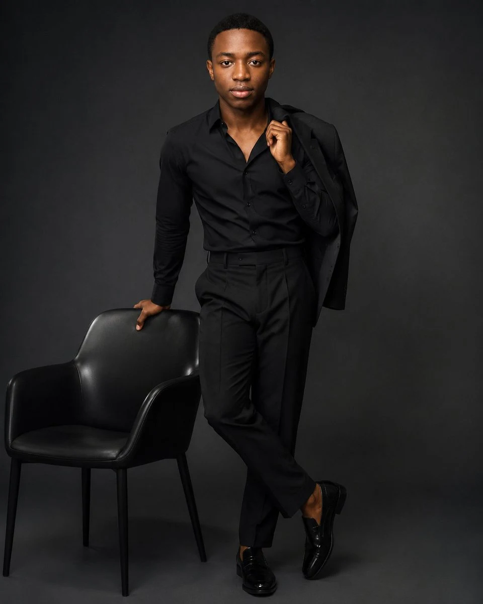 Luxury Black Menswear Portrait ad creative visual