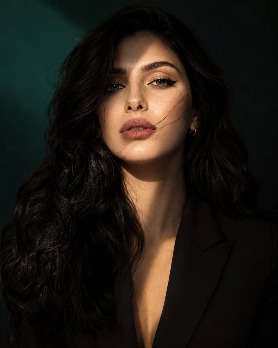 Luxury fashion beauty portrait preserving facial identity with polished editorial lighting and high-end styling.