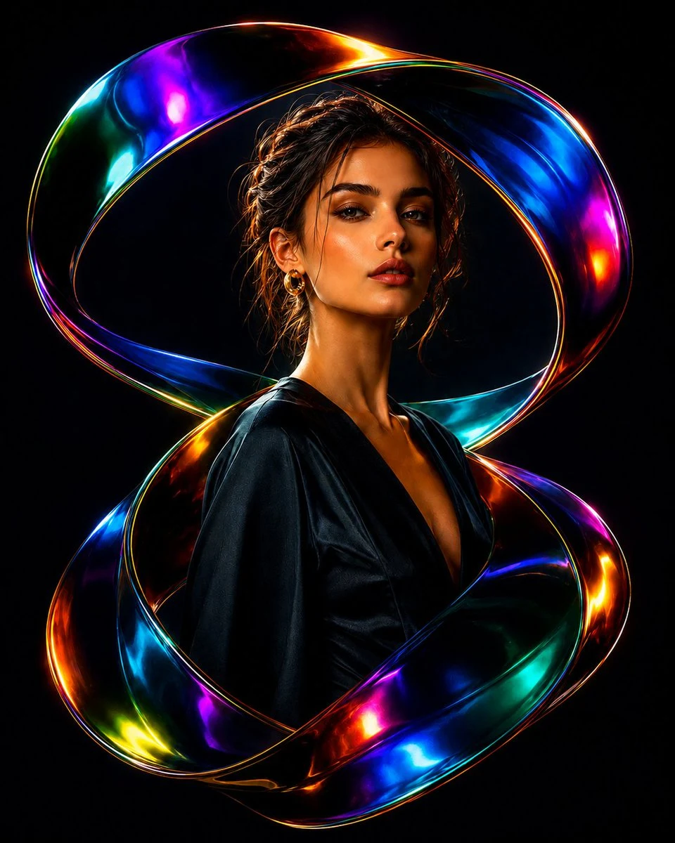 Luxury Liquid Chrome Portrait ad creative visual