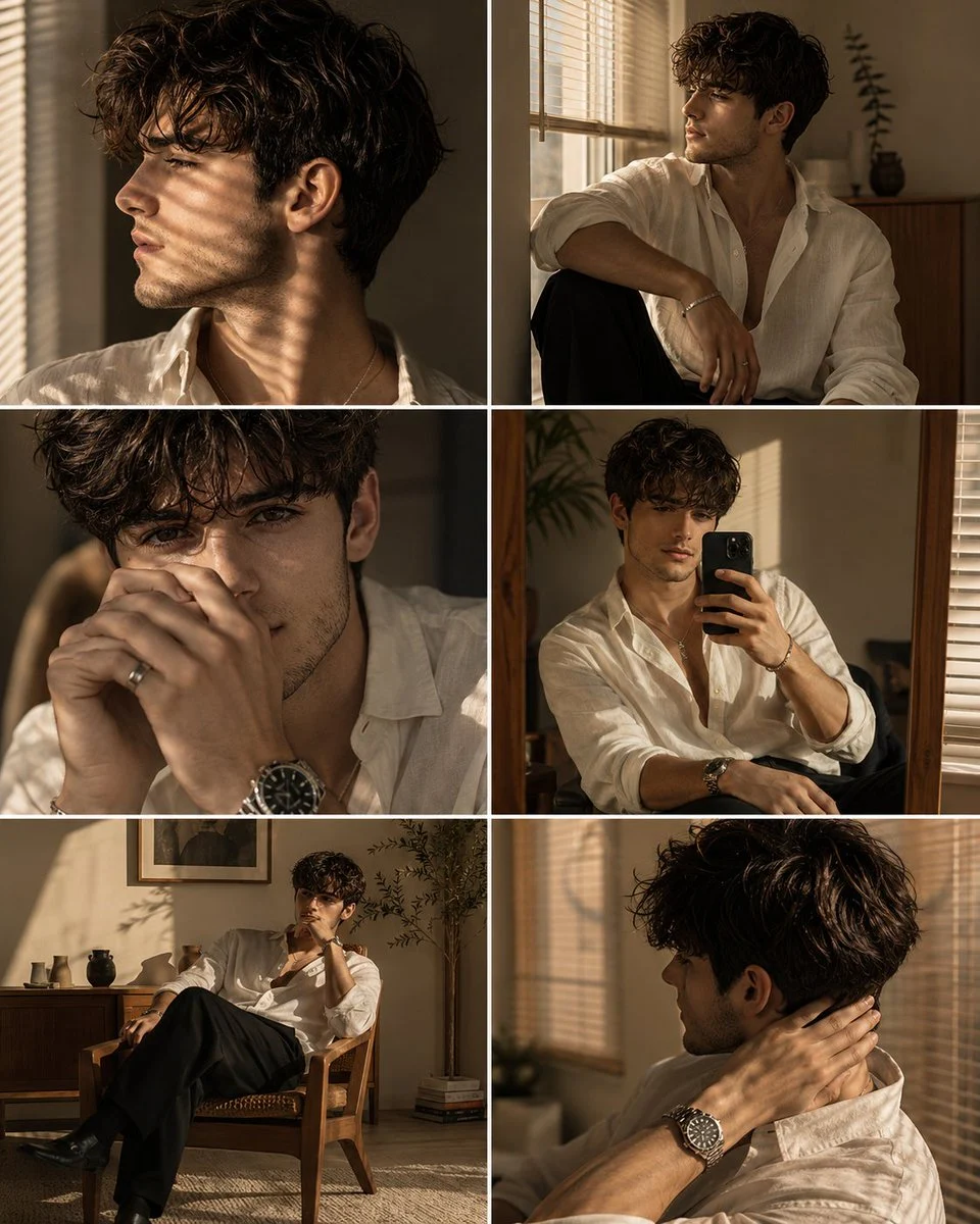 Luxury Men's Golden Hour Collage with campaign-ready composition, brand-focused styling and premium commercial lighting