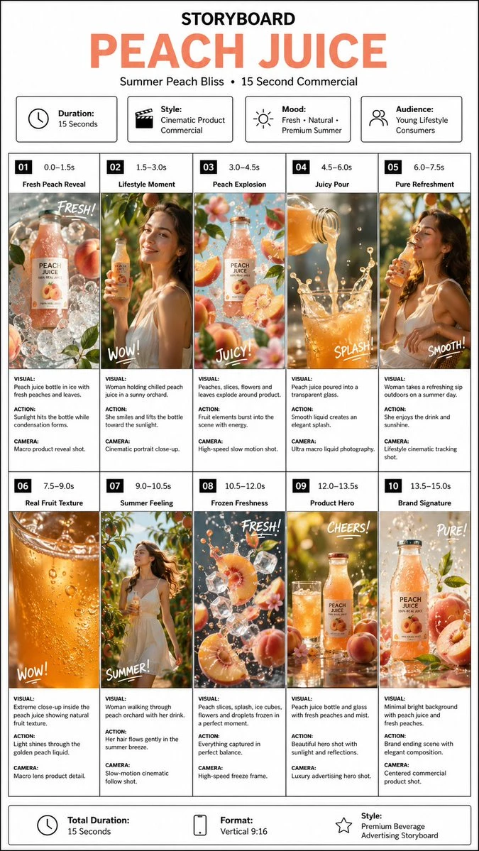 Luxury Peach Juice Storyboard infographic visual