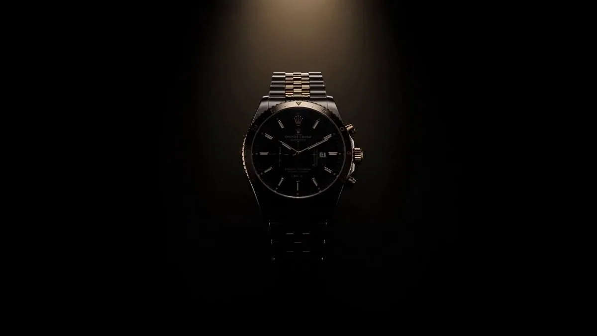 Luxury Watch Dramatic Beam Product Shot with commercial product staging, campaign-style lighting and polished advertising layout