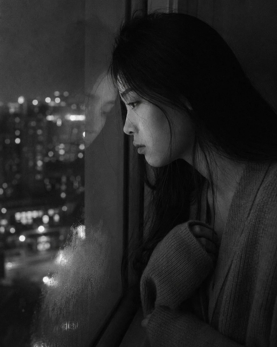 Melancholic Night Apartment Window Portrait social media visual