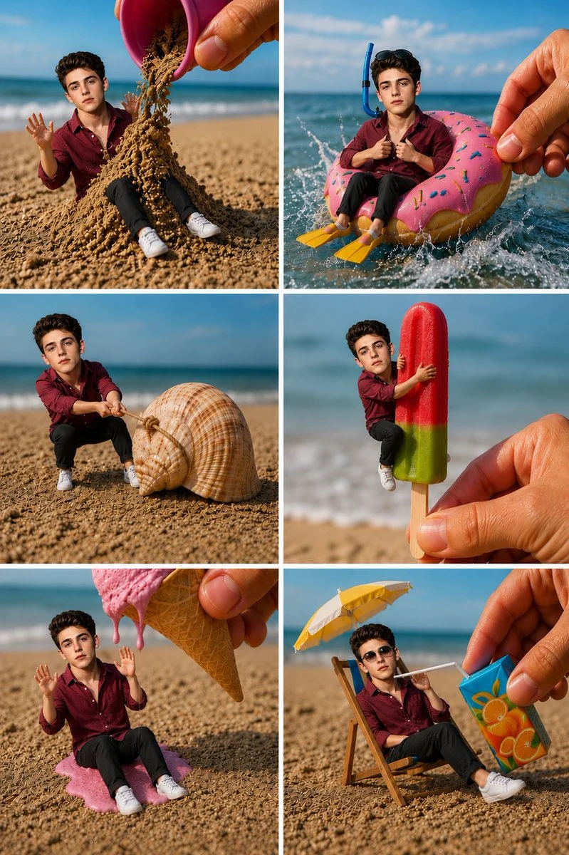 Miniature Beach Adventure Collage storyboard visual