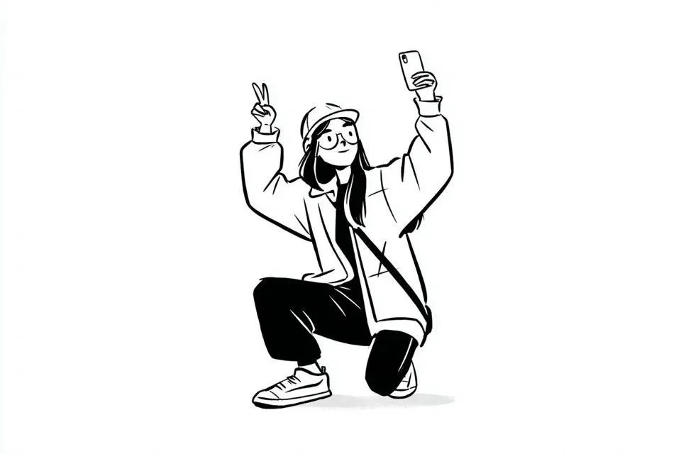 Minimalist Black and White Ink Character Illustration with sequential panels, clear scene planning and cinematic visual flow