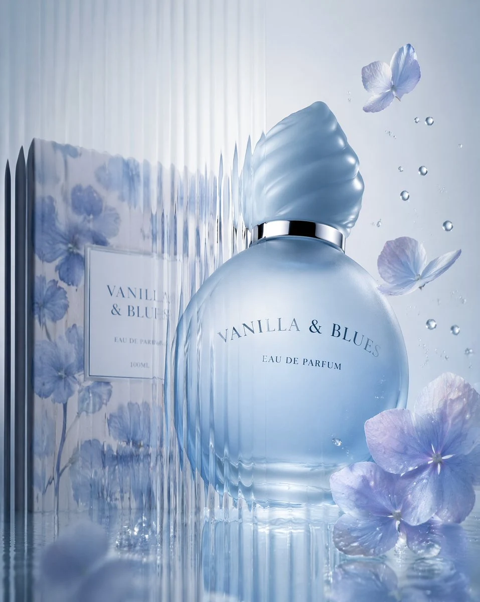 Minimalist Blue Perfume Advertisement ad creative visual