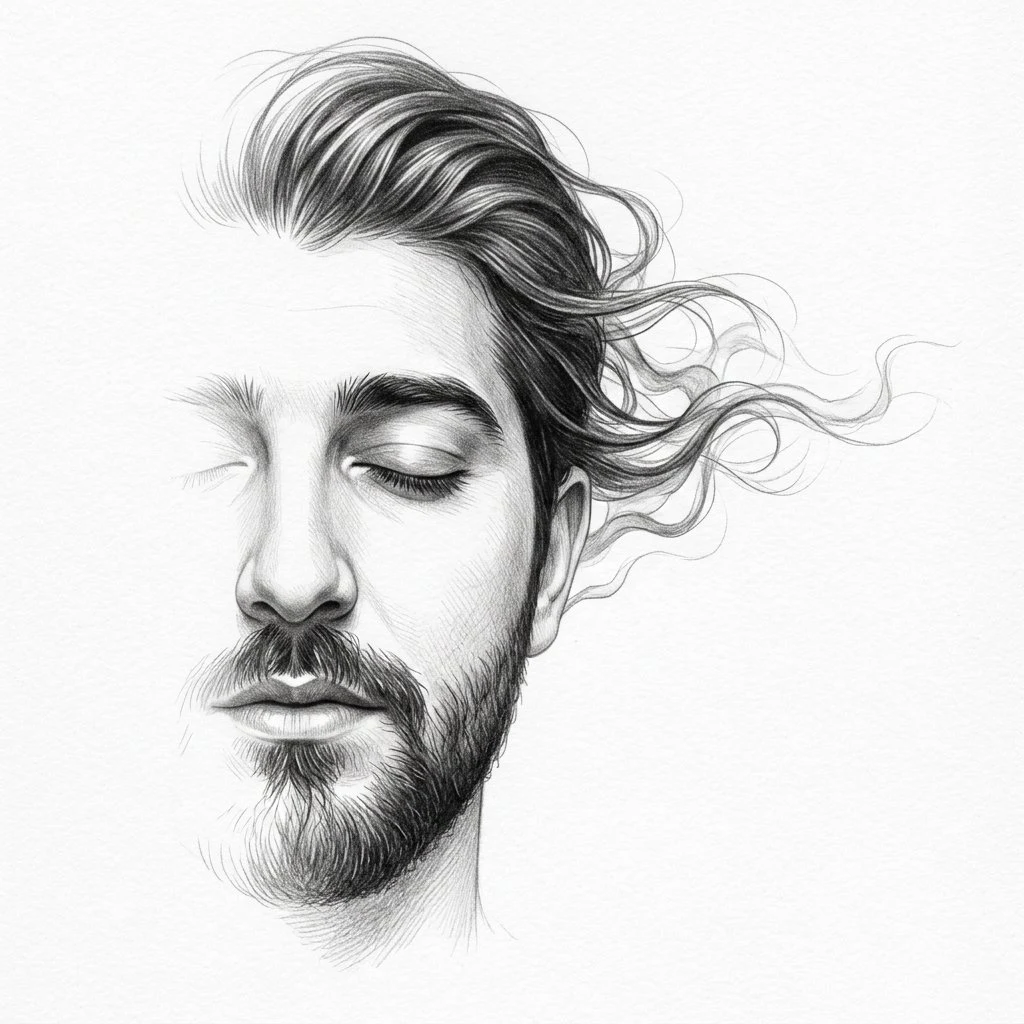 Minimalist Half-Face Graphite Sketch portrait visual