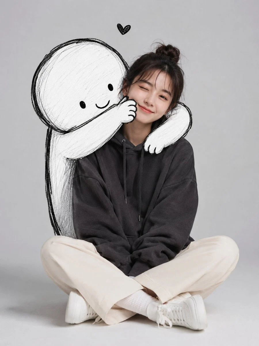 Minimalist Portrait with Doodle Companion with social-ready composition, lifestyle framing and shareable visual storytelling