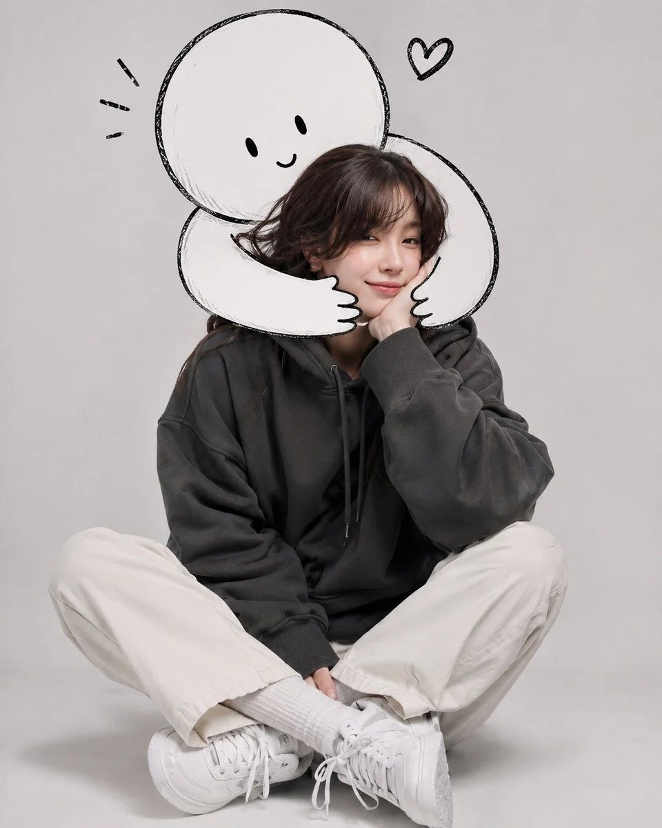 Minimalist Woman and Doodle Portrait with expressive portrait lighting, detailed styling and a polished editorial mood
