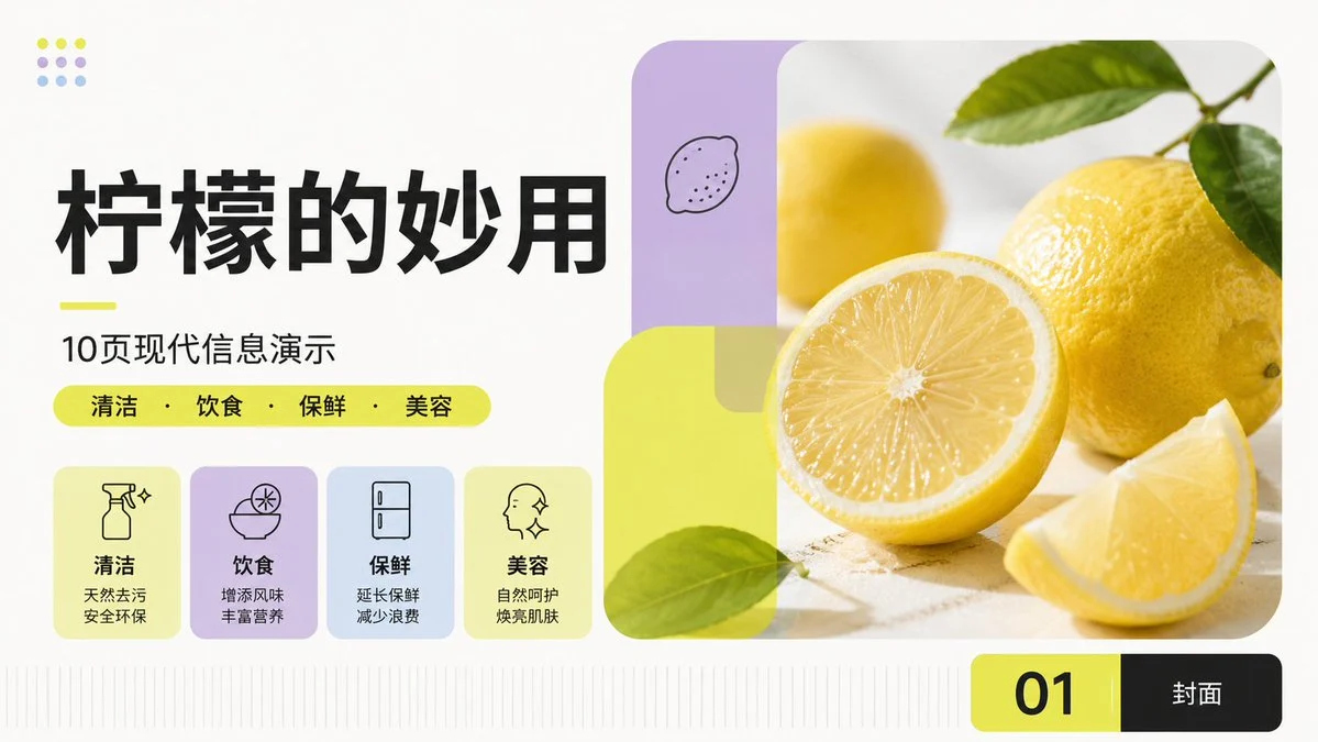 Modern Lemon Uses PPT Cover with structured labels, readable hierarchy and presentation-ready information design