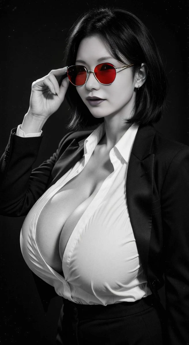 Monochrome Boss Portrait With Red Sunglasses portrait visual