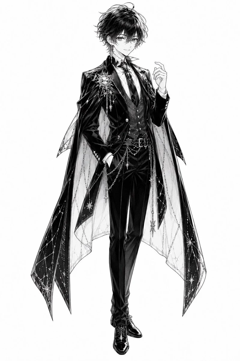 Monochrome Celestial Prince Character storyboard visual