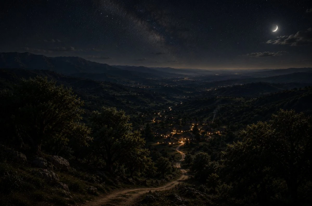 Moonlit Mountain Valley Background social media visual