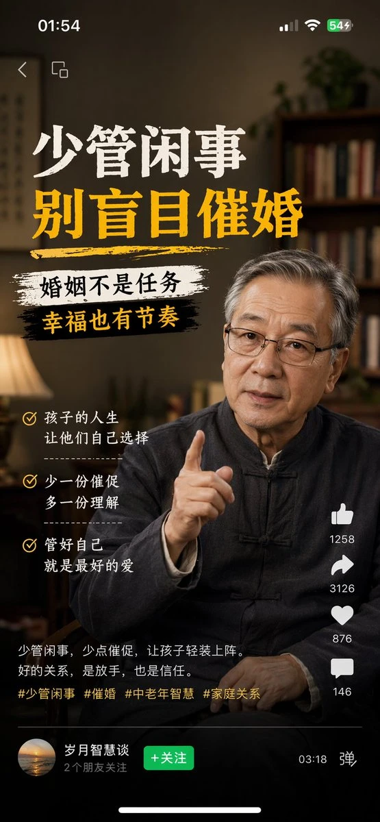 An elderly man in traditional attire gestures while discussing the importance of personal choice in marriage, with text overlay emphasizing key points