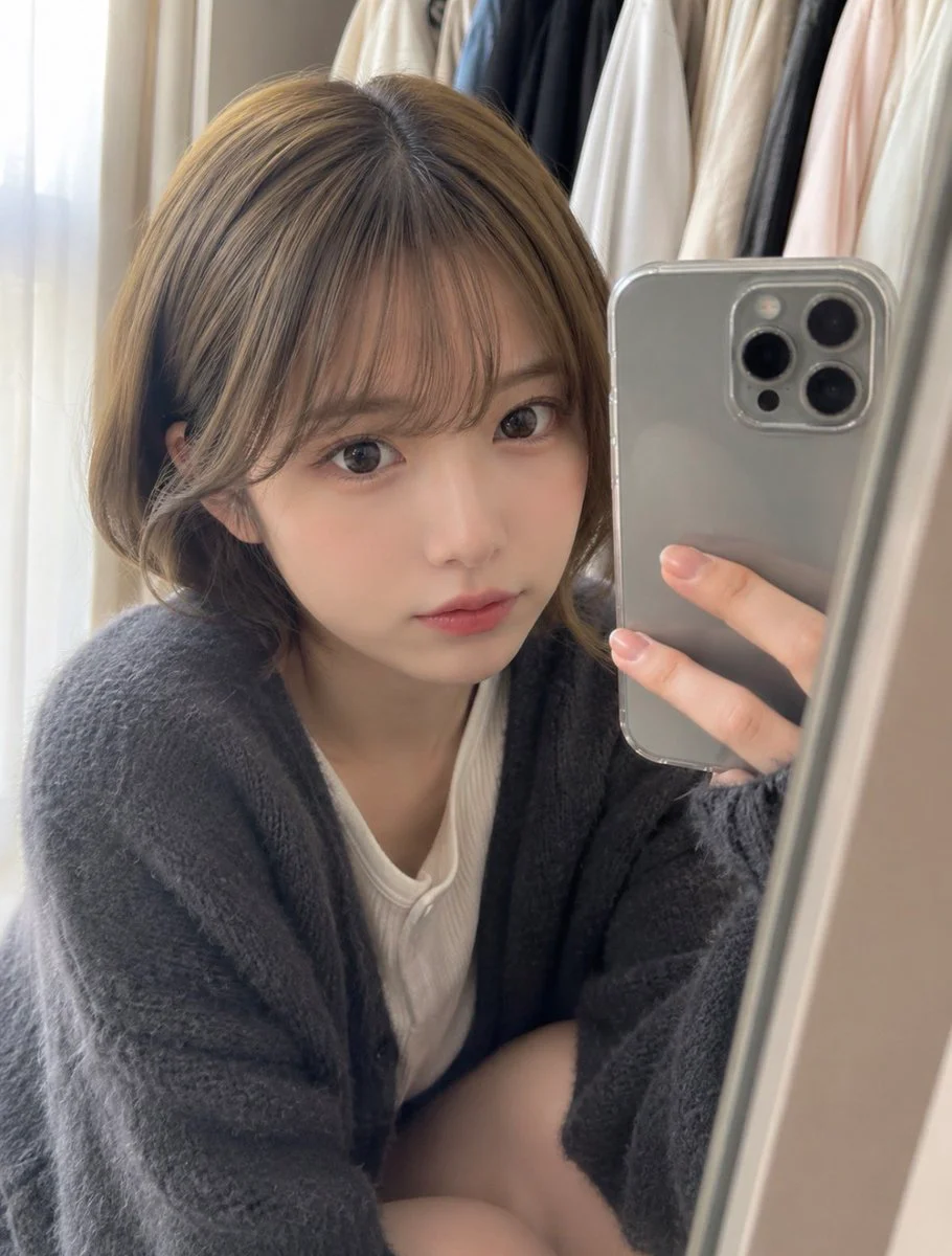 Natural Closet Mirror Selfie with realistic portrait lighting, expressive subject detail and polished editorial photography