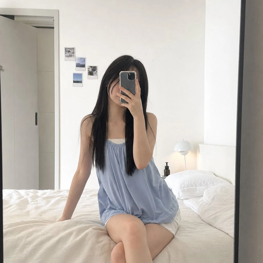 Natural mirror selfie aesthetic with casual smartphone framing, realistic lighting, and everyday portrait mood.