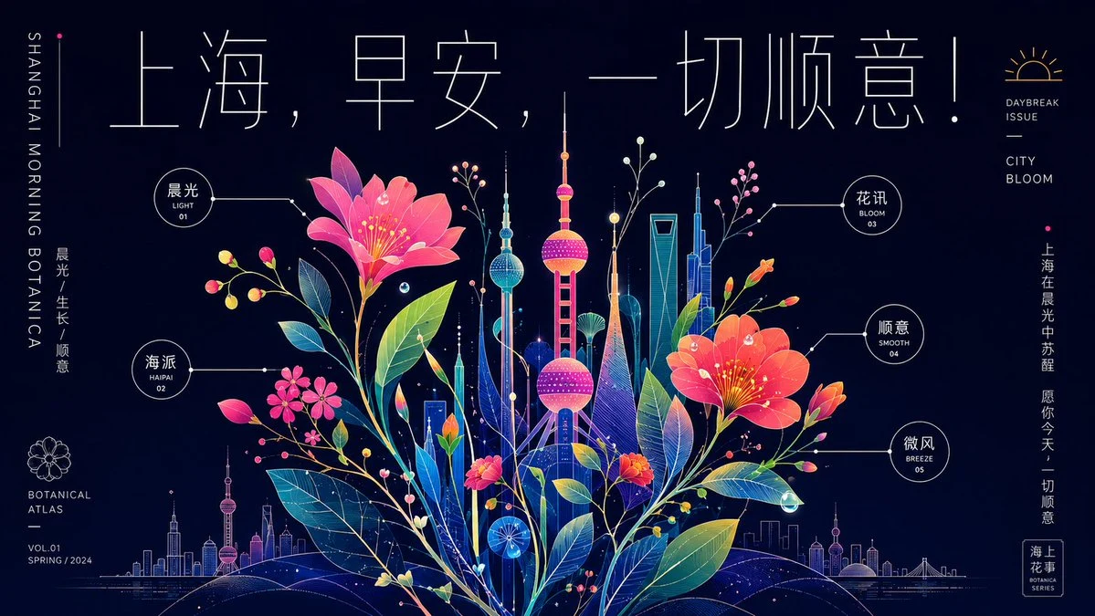 Neon botanical atlas page with glowing plant studies, scientific labels, and a polished educational visual layout.