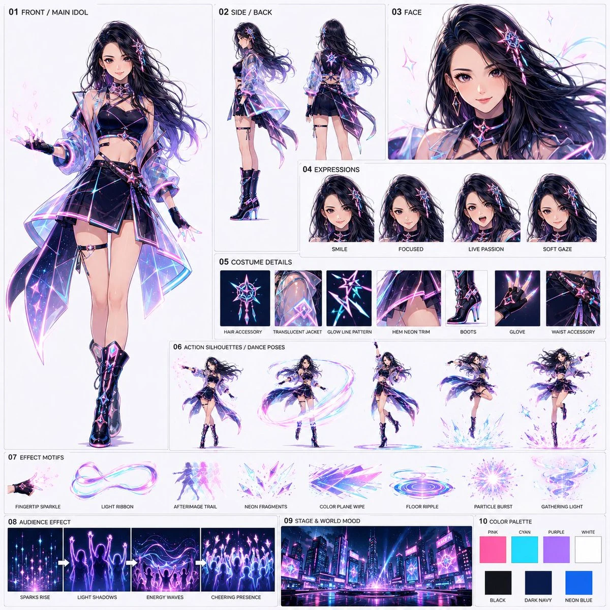 Neon Idol Style Sheet Generator storyboard visual
