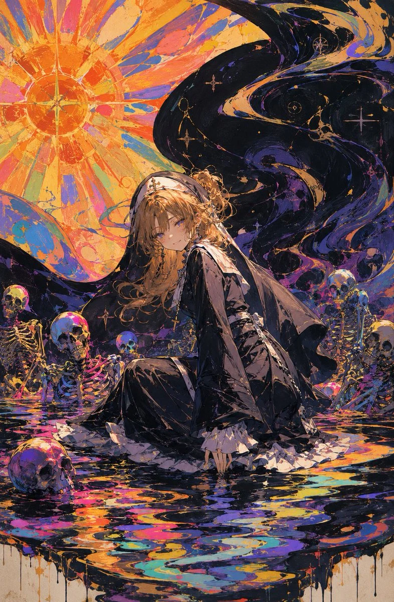 Oil Rainbow Gothic Nun portrait visual