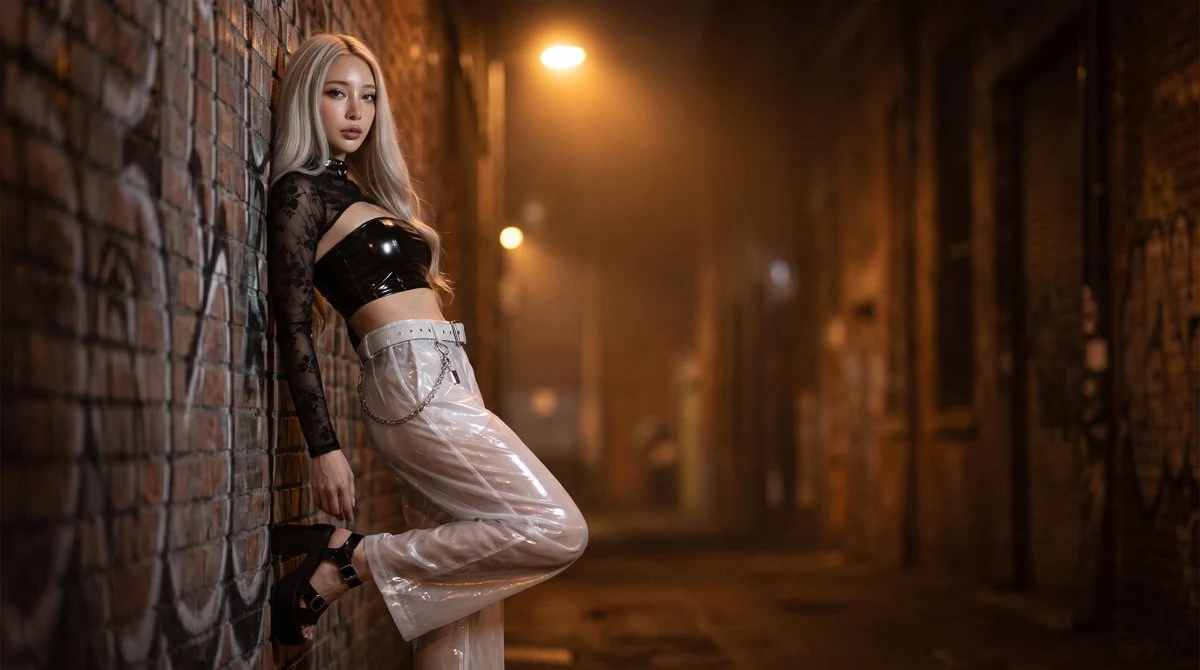 Photorealistic Alley Fashion Editorial ad creative visual