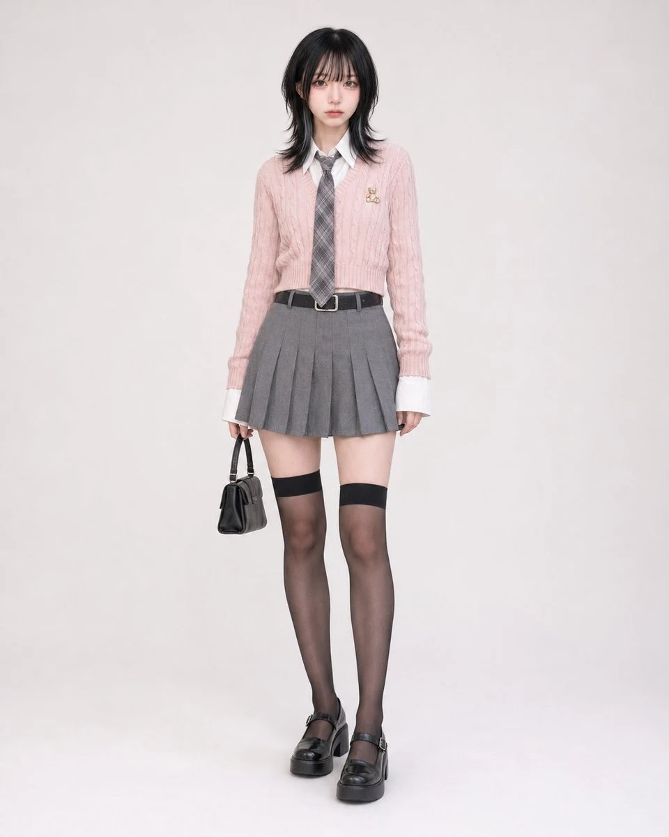 Pink Cable Knit School Uniform e-commerce visual
