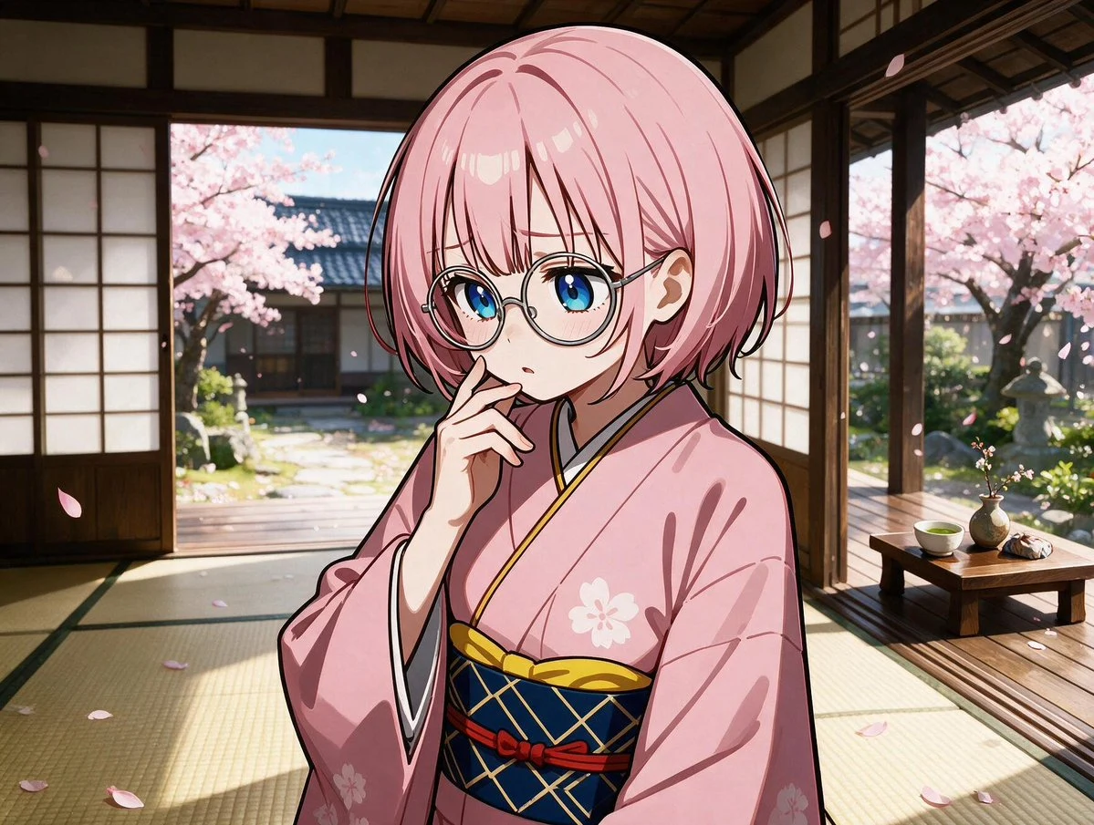 Pink-Haired Kimono Girl in Sakura Room storyboard visual