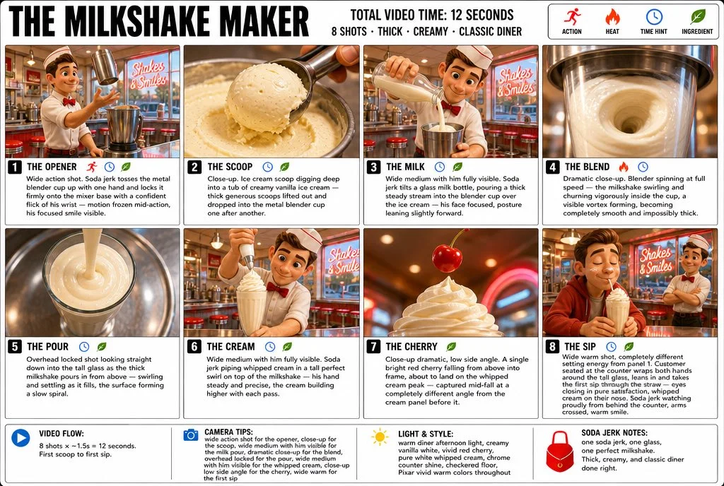 Pixar-style 3D infographic storyboard poster with clean panels, bold typography, vivid colors, and a white presentation layout
