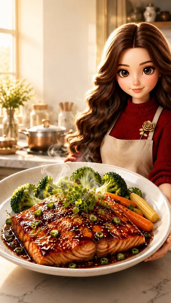 Pixar-Style Salmon Dinner Ad ecommerce visual with clean product presentation, shop-ready composition and detailed styling