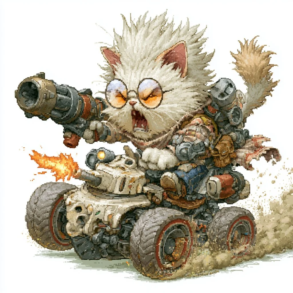 Pixel Art Battle Cat Buggy with character-focused concept art, game-ready styling and detailed fantasy design