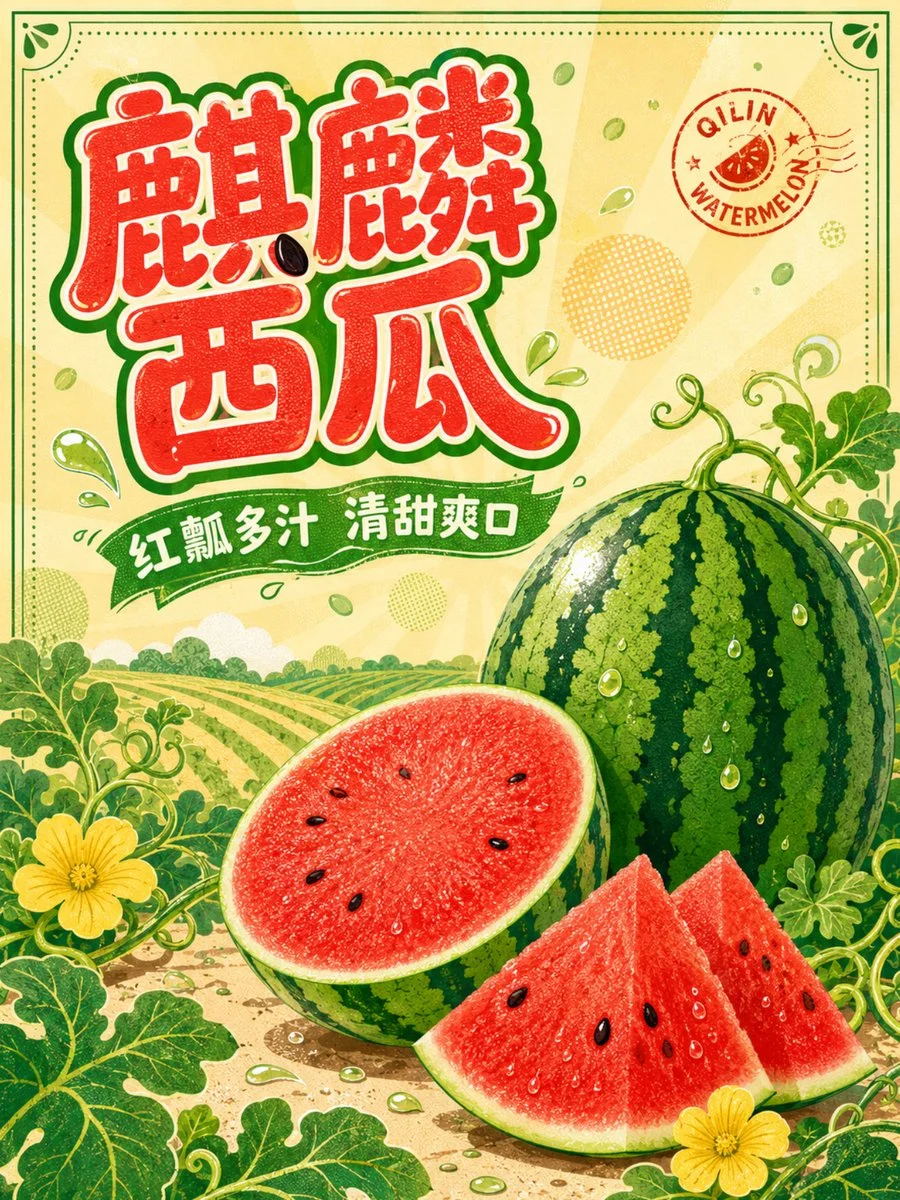 Qilin Watermelon Commercial Poster ad creative with product-focused composition, campaign styling and commercial lighting