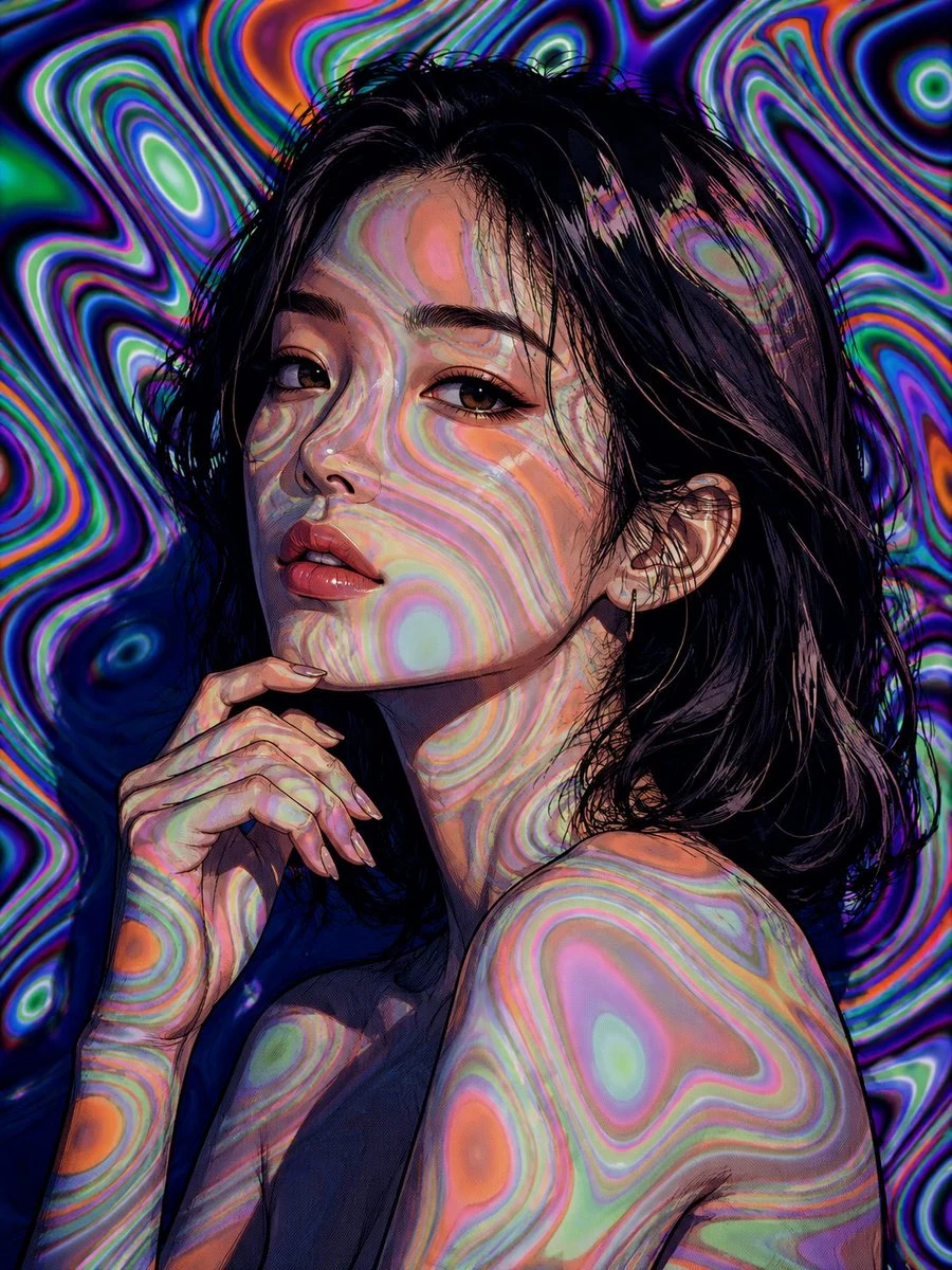 Rainbow Light Projection Comic Portrait: social media prompt preview with platform-ready composition and clear design.