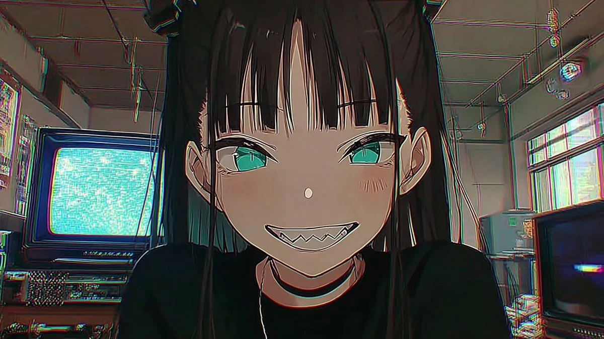 Retro 2.5D Anime CRT Girl social media visual