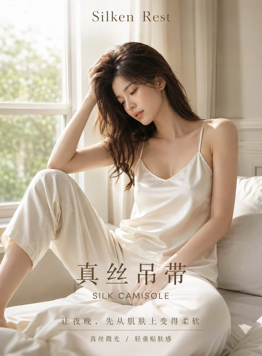 Silk Camisole Lingerie Poster ad creative with product-focused composition, campaign styling and commercial lighting