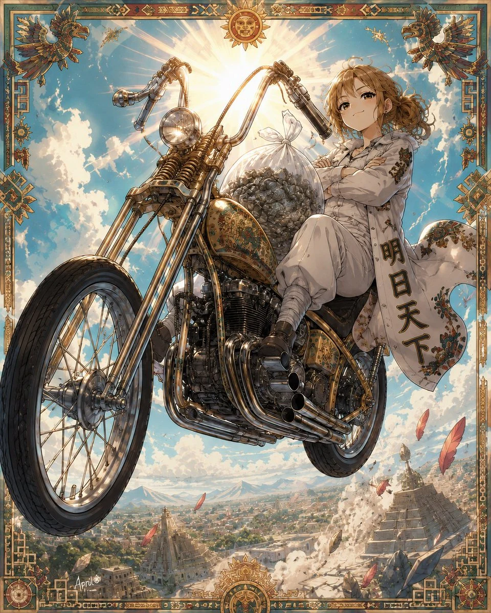 Skyborne Anime Biker in Ancient City storyboard visual