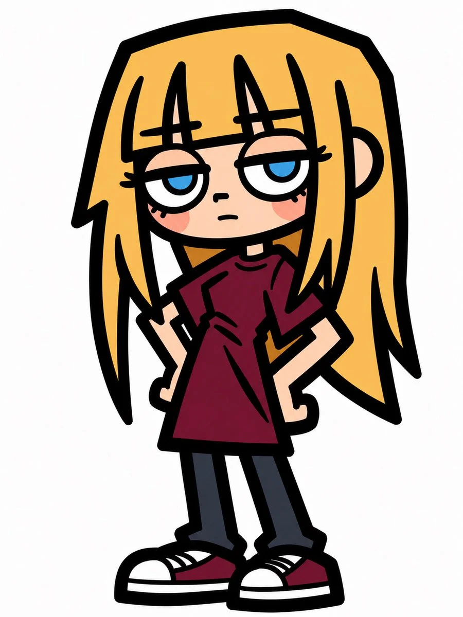 Sleepy Blonde Cartoon Girl with character-focused concept art, expressive styling and detailed illustration design