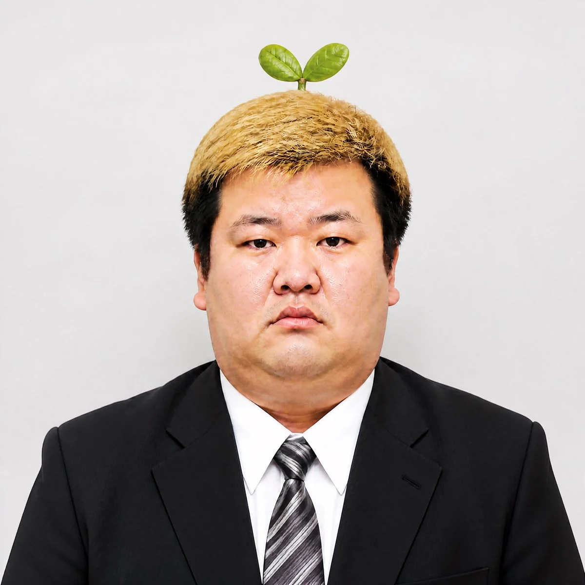 Stern Businessman With Sprout with expressive portrait lighting, detailed styling and a polished editorial mood