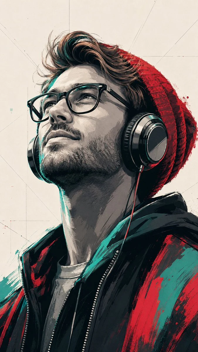 Stylized pop-art vector portrait with bold flat colors, crisp graphic shapes, and modern editorial illustration style.