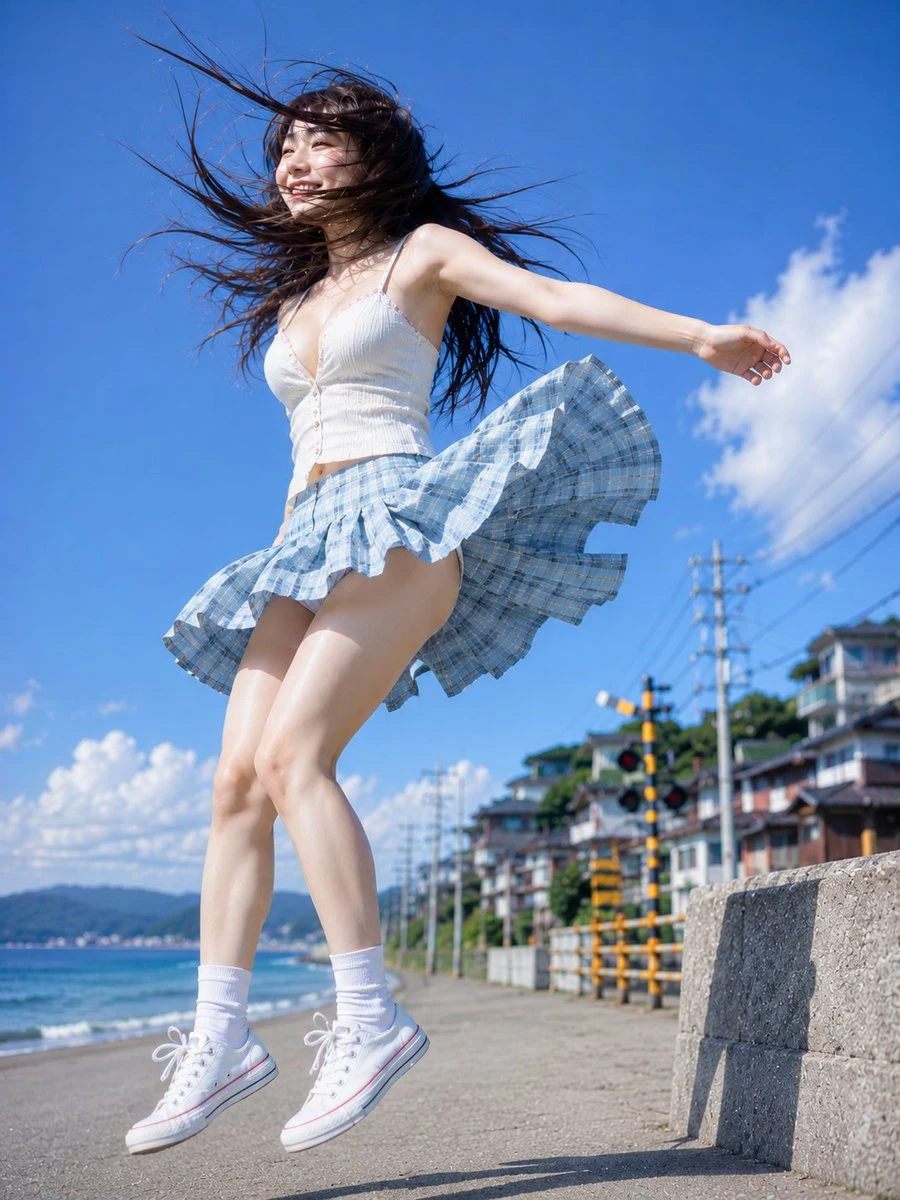Summer Seaside Jump Portrait social media visual