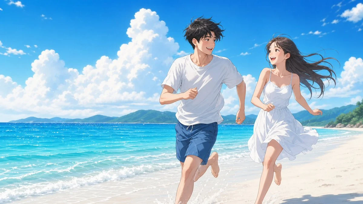 Sunny Seaside Couple Portrait social media visual