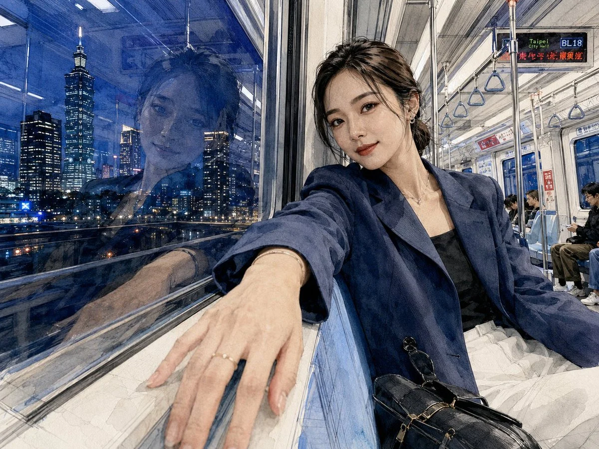 Taipei MRT Night Selfie with social-ready composition, lifestyle framing and shareable visual storytelling