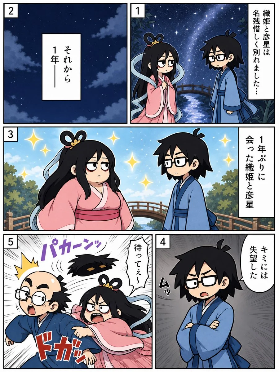 Tanabata Reunion Manga Page with sequential storytelling, expressive character design and cinematic panel composition