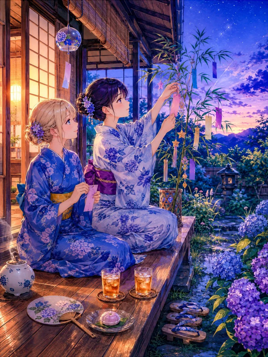 Tanabata Veranda Anime Scene with social-ready composition, lifestyle framing and shareable visual storytelling