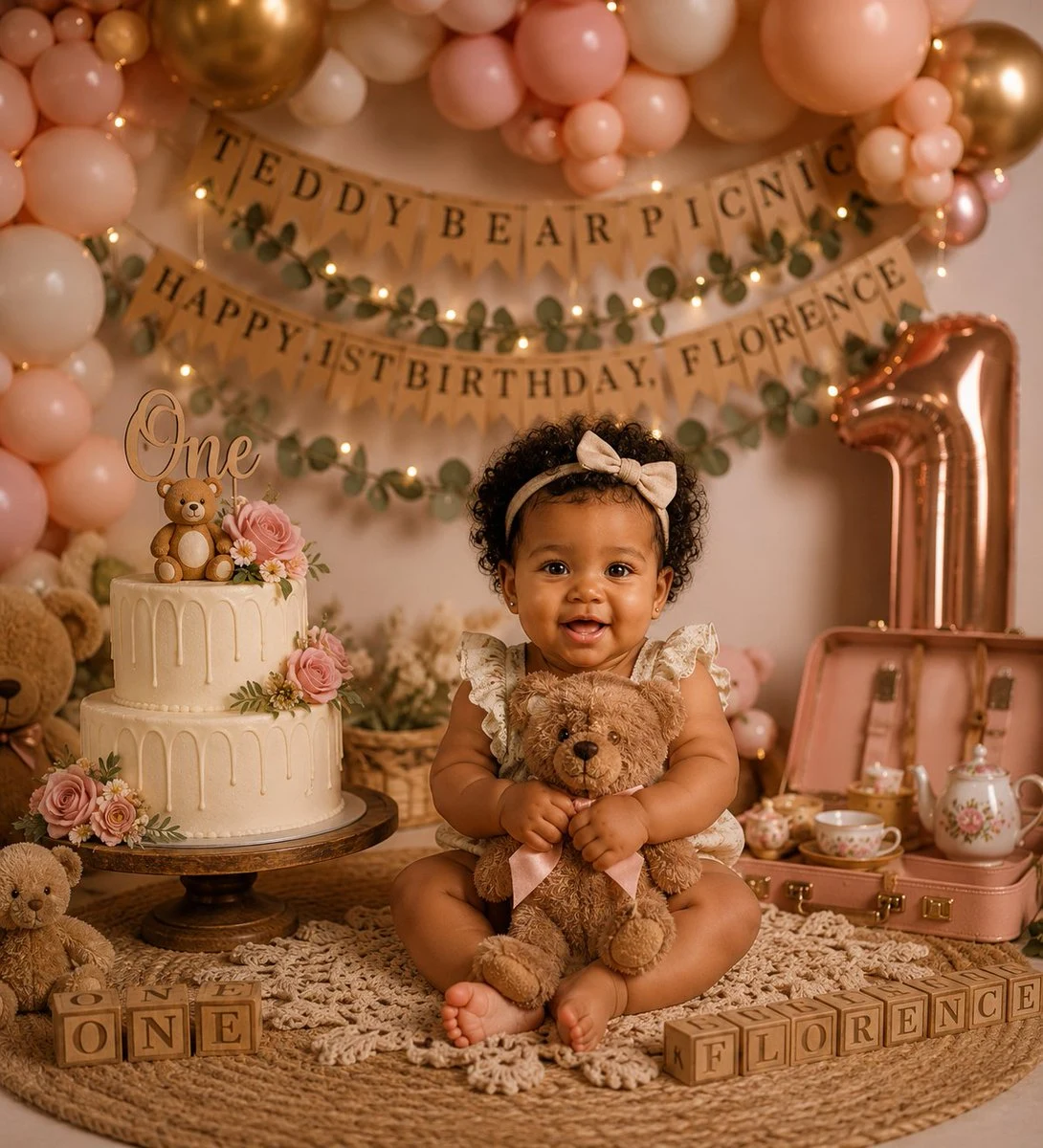 Teddy Bear Picnic Birthday Banner: social media prompt preview with platform-ready composition and clear design.