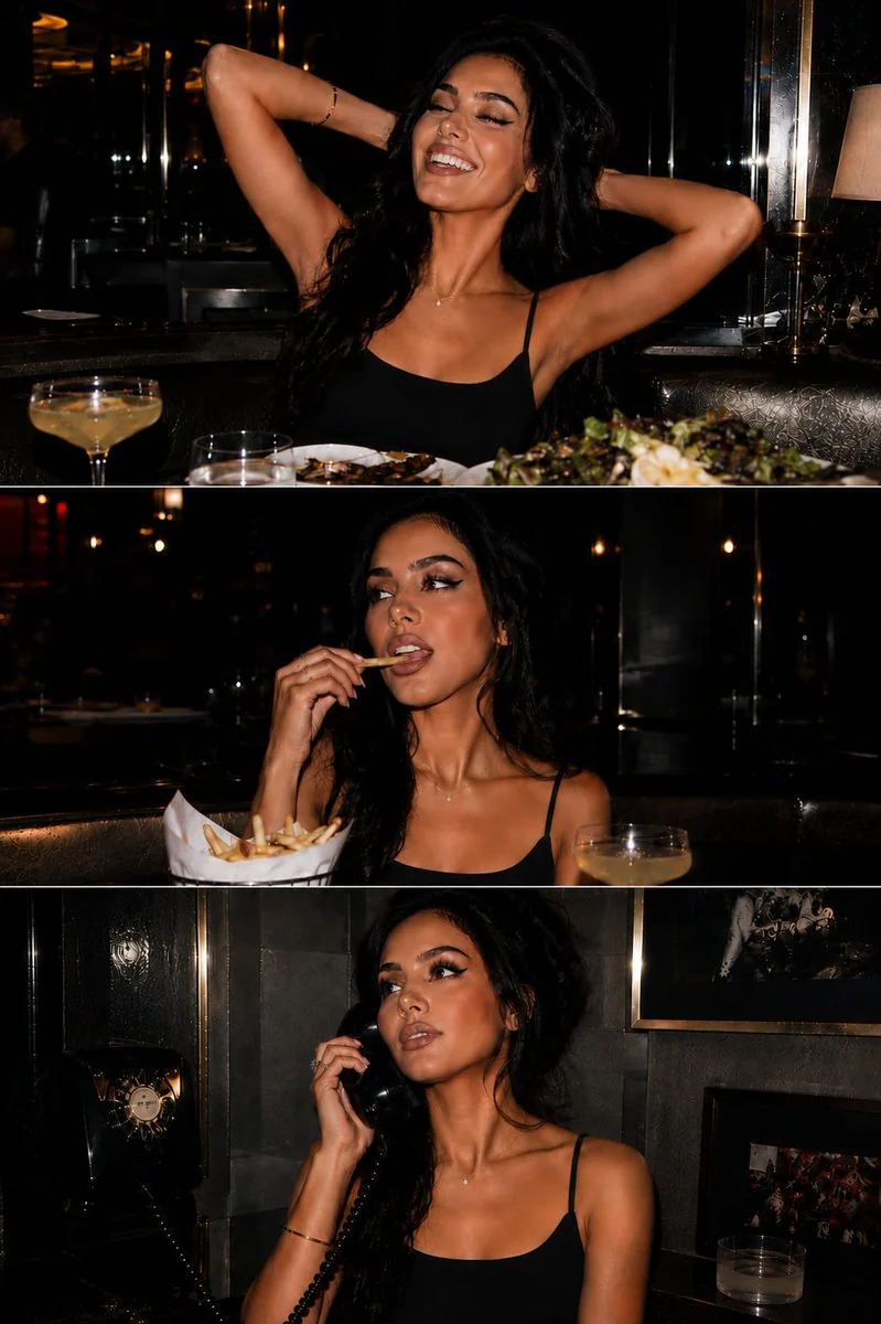 Three-frame nightlife collage combining flash photography, party scenes and editorial magazine layout energy